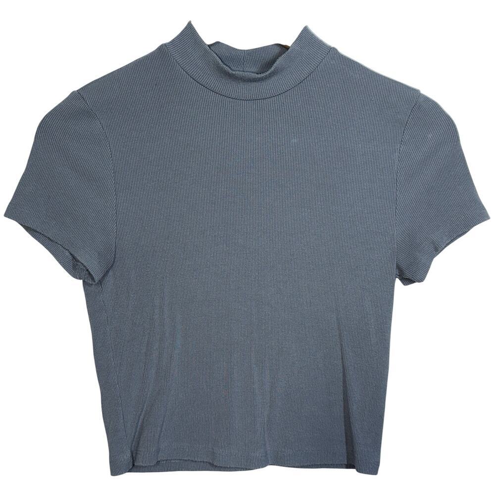 Abercrombie & Fitch Soft AF Rib Blue Knit Short Sleeve Cropped Crop Top Women XS